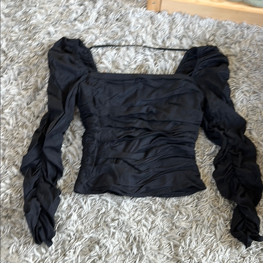 Reformation Black Ruched Fitted Blouse